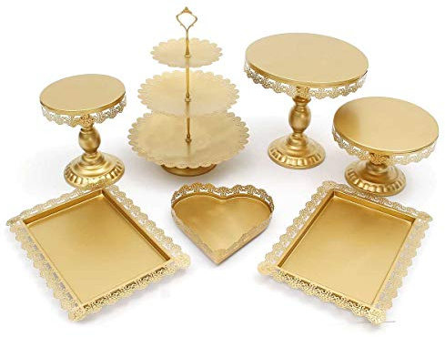 MEETOZ 7Pcs Cake Stand and Pastry Trays Metal Cupcake Holder Fruits Dessert Display Plate for Baby Shower Wedding Birthday Party Celebration