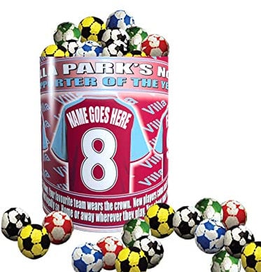 The Villa Personalised Football Shirt Ceramic Mug Team-Aston Gift with Chocolate Footballs