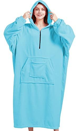 Genfien Kuscheldecke Mit Ärmeln Und Taschen TV Decke Flanell Übergroße Tragbare Mikrofaser Sherpa-Decke Für Frauen