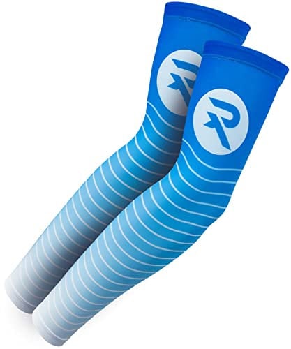 Raquex Sport Arm Compression Sleeves (2 Pack) - 5 Colours - Anti Slip Sleeves for Lower & Upper Arms & Elbow Support (Light Blue, Large)