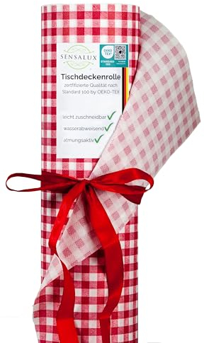 Sensalux italienische Landhaus Tischdecke, Tischdeckenrollen, Karo, rot-weiß kariert, 1,5m x 25m