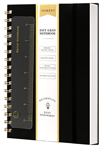 Dot Grid Spiral Notizbuch A5 Spiral Bullet Dotted Journal 160 Seiten Thick Dot Paper Notebooks Plastic Hardcover Spiral Notebook 5x7 Wire Bound Notebooks for Note Taking School Office Supplies,Black