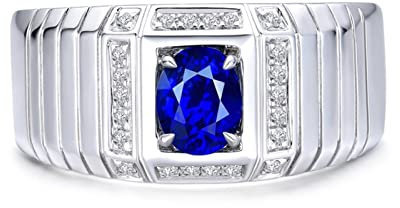 Ring Schmuck Männer, Memento Mori Ring 18 Karat (750) Weißgold mit 0,9ct Blau Ovalschliff Saphir Größe 53 (16,9)