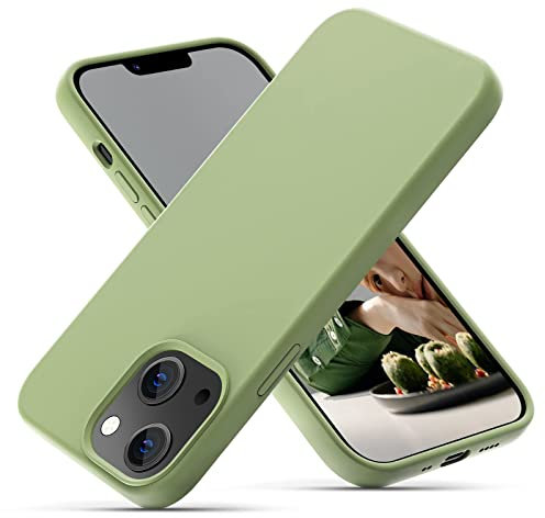 OIIAEE Liquid Silicone Case Designed for iPhone 13 Mini Case, Ultra Slim Shockproof Protective Phone Case Cover with Soft Anti-Scratch Microfiber Lining, 5.4 inch, Matcha Green