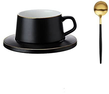 Tazzine da Caffè 8. 8 once / 250ml. Tazze di caffè in ceramica tazze di caffè stile nordico tazze di tè tazze da colazione vintage ceramiche for caffè espresso (nero) Tazza/Tazze ( Color : Black+spoon