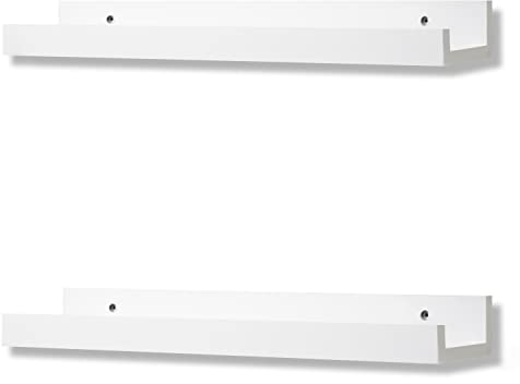 Wandregal 2er Set aus Holz Weiß für Bilder Fotorahmen und Bücher - Hängeregal für Deko Wohnzimmer Modern 43x10cm