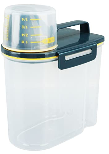 Contenedor Hermético de Almacenamiento de Arroz, Contenedor de Harina de Alimentos Secos de Cereales de 3 a 5 Libras, Dispensador de Comida para Perros y Gatos con Taza Medidora (1,5 kg Verde)
