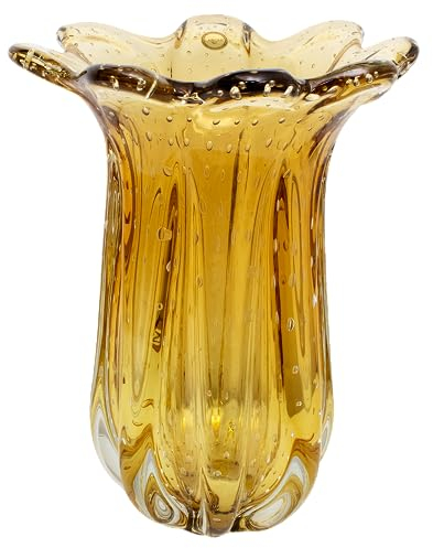 Extra Large Blown Glass Vase, Model Everest (Amber) | Murano-Style Hand-Blown Art Glass Centerpiece | Luxurious Flower Vase and Home Decor | 21.8 lbs and 15.75 Tall | by Cristais Labone