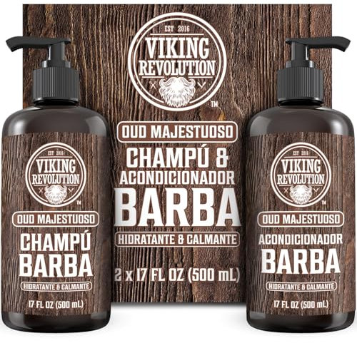 Viking Revolution Juego de Champú y Acondicionador de Barba con Aceites de Argán y Jojoba - Champú Barba Hombre que Suaviza, Alisa y Fortalece el Crecimiento - Oud Majestuoso 2x500 ml