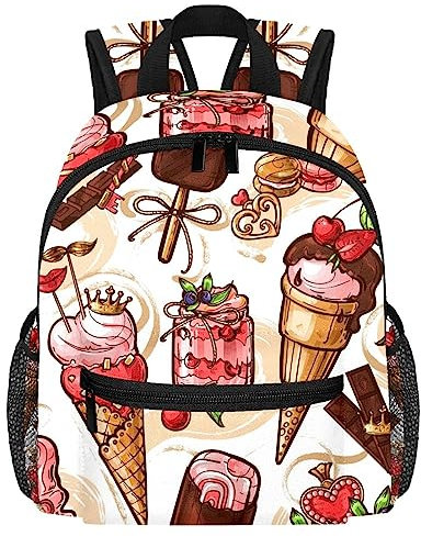 VAPOKF Leichter Schulrucksack Kleinkind Rucksack Kleine Reise Schultertasche für Jungen Mädchen Kinder, Schokolade Eis Beere Macaron, multi, 25.4x10x30 CM/10x4x12 in