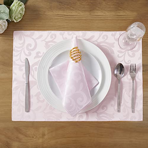 HommxJF 8 Stück Damast-Tischsets, Jacquard, 33 x 48,3 cm, schützt die Oberfläche, hitze- und schmutzabweisend, Hellrosa