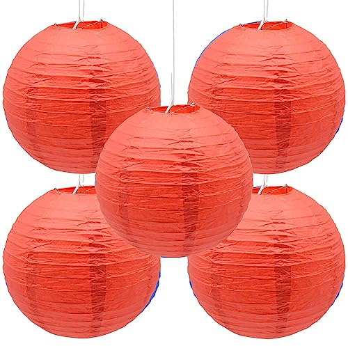 Hocansen 5 Stück Papierlaterne 12in Rund Papier Laterne Dekoration Ballform Papier Lampions für Party Hochzeit Garten Deko (DL/Red)