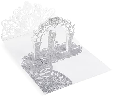 Siumir Pop Up Hochzeitskarte mit Umschlag 3D Karte Hochzeit Glückwunsch Karte Hochzeitseinladungen für Hochzeitstag, Valentinstag, Hochzeitsgeschenke (Funkelndes Silber)