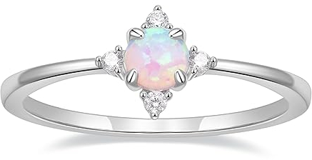 Titaniumcentral Vorsteckring Damen Schmal 14K Vergoldet Opal Ring Zirkonia Zierlich Verlobungsringe Eheringe Versprechen Ringe (Silber,52 (16.6))