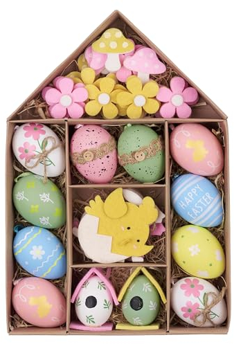 Valery Madelyn 40er Ostereier zum Aufhängen für Osterdeko,farbige künstliche Ostereier für Ostern Deko,Rosa Grün Ornament für Osterkörbchen Frühlingsdeko,Ostern Geschenke Kinder(L)