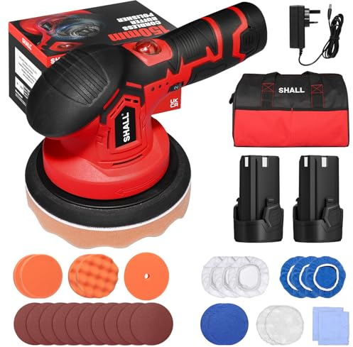 SHALL-Cordless Car Buffer Polisher - 6 Inch Portable Polishing Waxer Machine Kit,2500-5000 RPM,27PCS Car Polishing Kit,for Car Detailing/Waxing/Buffer/Polisher,British Fast Charging Plug