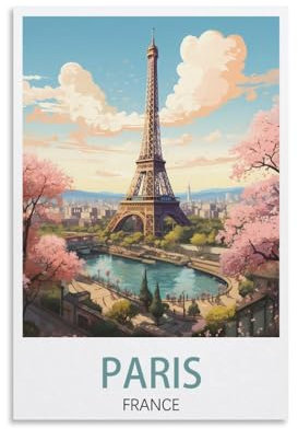 PuPLuM Paris Frankreich, Vintage-Reiseposter, Baum, 20 x 30 cm, Leinwand, Wandkunst, Poster für Wohnzimmer, Dekoration, Gemälde für Heimdekoration
