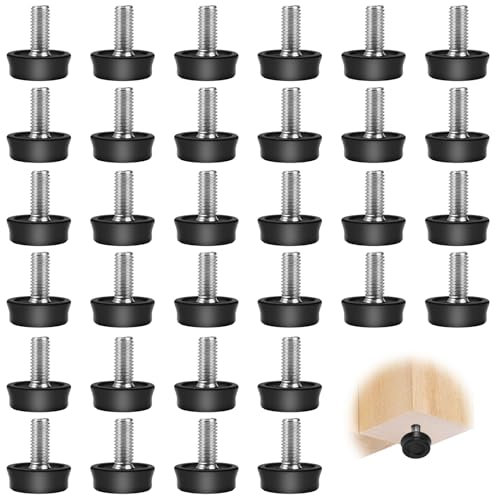 EXIN DEHCEN 32 Pièces Pied de Table a Visser, Pieds de Nivellement M8 Ronds Pieds de Nivellement Réglables Pied Réglable Patin de Meuble Jambe Pied de Table Chaise Base pour Chaises Tables Canapé