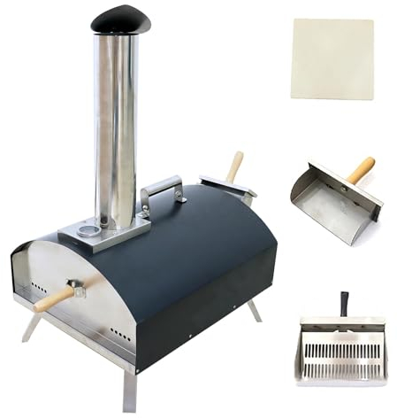 Portable Wood Pellet Pizza Oven Outdoor, 12 Inch Stainless Steel Wood Fired Pizza Oven, with Thermometer and Pizza Stone for Outdoor Kitchen Backyard Garden