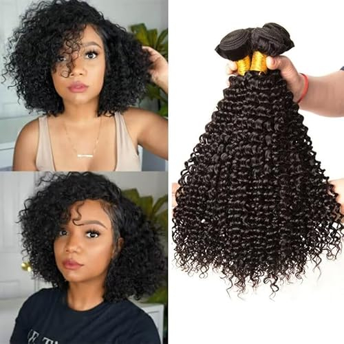 Kinky Curly Human Hair Bundles 8 10 12 Inch Remy Hair Curly Wave Bundles Brazilian Virgin Hair Jerry Curls Human Hair Bundles Double Drawn Human Hair Bundles For Woman