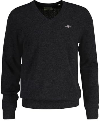 GANT Men's Extra fine Lambswool V-Neck Sweater, Dk Charcoal Melange, L