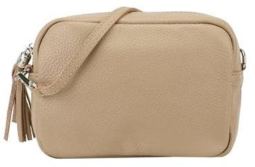 SH Leder Echtleder Umhängetasche kleine Tasche Abendtasche Clutch Crossbody Bag Messenger Handtasche mit Reißverschluss 18x13cm Tina G296 (Helltaupe)