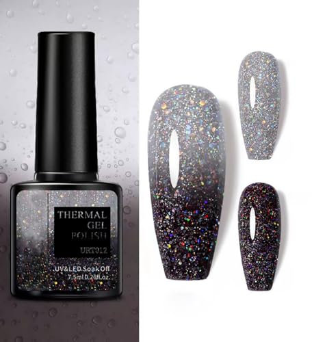 Colour Changing Gel Nail Polish, Gel Nail Polish with Thermal Temperature Color Changing Diamond Glitter Reflective nail Polish Long Lasting Glossy for DIY Nail Art Manicure at Home Salon (12#)