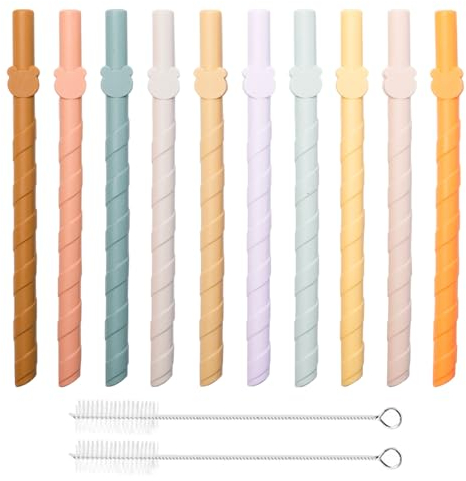 Rebanky 10 Pièces 170mm Pailles en Silicone Pailles à Boire en silicone Réutilisables Paille Enfant Silicone Paille de Rechange avec 2 Brosses de Nettoyage pour Smoothie, Thé à Bulles, Milk-shake