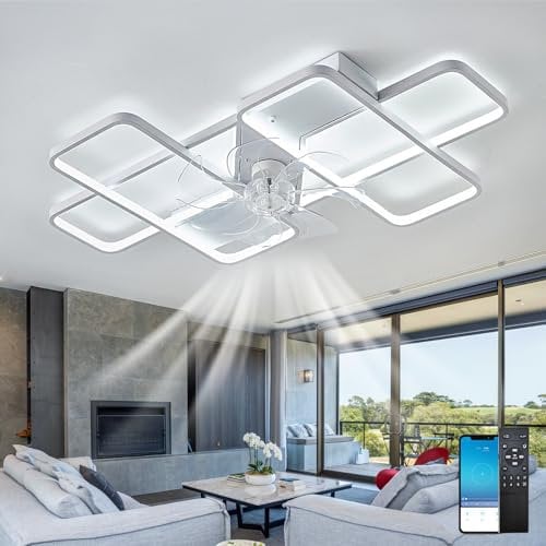 Creative Ceiling Fans with Lamps,6 Wind Speeds Reversible,Ceiling Fans with Lights and Remote,Led Dimmable Memory Function,Fan Lights Ceiling for Bedroom,Dc Motor Smart White
