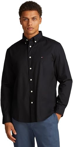 Tommy Hilfiger Core Flex Poplin Solid RF Shirt MW0MW39988 Camicia L/S, Nero, XL, Nero (Nero), XL