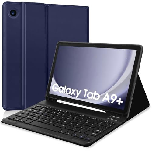 Ducerta Keyboard Case for Samsung Galaxy Tab A9+ / A9 Plus 11 Inch 2023,Built-in S Pen Holder,Slim Smart Cover with UK Layout Bluetooth Keyboard for Samsung Galaxy Tab A9 SM-X210/X216/X218,Navyblue
