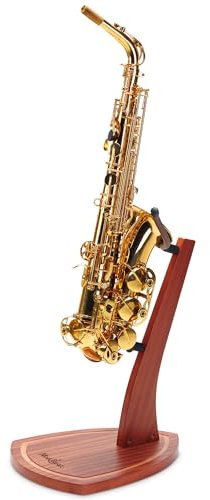 Musbeat Supporto per sassofono, supporto per saxofono contralto e sax tenore, in legno di mogano con gioghi in morbido silicone, supporto per sassofono tenore realizzato a mano in legno per casa e