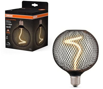 Osram DECOR LED Globe mit Spiralfilament 3.5 W, 130lm/1800K aus schwarzem bleifreiem klarem Glas, gemütliches Warmweiß 818 mit E27 Schraubgewinde, dimmbar, 125 mm Durchmesser.