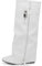IF FASHION Stivali Alti A Punta Gambale A Ghetta Con Zeppa Zip Cerniera Luchetto Da Donna G690 Bianco N.40