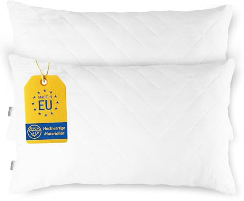 Cuscini Letto Coppia di Guanciali 40x60 per Dormire Imbottitura Standard Antiacaro Anallergico Traspirante Rettangolare per Matrimoniale Singolo con Federa Trapuntata Sfoderabile e Lavabile