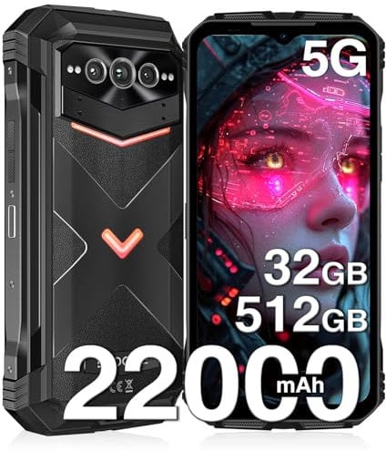 DOOGEE V MAX Pro Rugged Smartphone 5G, 32GB RAM+512GB ROM, 22000mAh 33W, Android 14 Rugged Waterproof Phone, 108MP+20MP Night Vision Camera, 6.58 FHD+ 120Hz, 5G Dual SIM Free Mobile Phone, WiFi 6/NFC