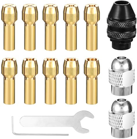 AOZUO 16 Stück Bohrfutter Spannzangensatz Kompatibel, Messingbohrfutter Ersatz 0.8mm bis 3.2mm Zubehör, Ersatz 4486 Schnellwechsel-Bohrfutter und Ersatz 4485 Messingspannzangen