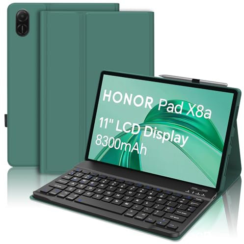 SENGBIRCH Keyboard Case for Honor Pad X8a 11'' 2024 - Detachable Bluetooth Keyboard, Protective Cover for Honor Pad X8a 11 inch with Wireless Keyboard, Deep Green