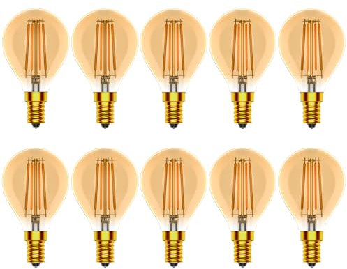 Zcexhph E14 Glühbirne LED,4W Vintage Glühbirne Edison,G45 Dimmbar Filament Birne,Warmweiß 2700K Retro Beleuchtung,400LM Filament LED,Bernstein Glühen,Golfball zur Dekoration,10er Pack