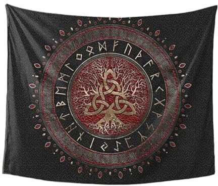 Wikinger Keltischer Knoten Baum Des Lebens Wandteppiche - Nordischer Mythos Vintage 3D Druck Yggdrasil Wandbehang Poster Decke - Nordic Art DIY Wandteppich Für Schlafzimmer Wohnkultur(110X150CM)