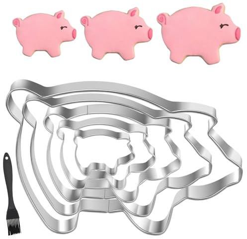 5 Stück Ausstecher Schwein Edelstahl, 5cm/6,5cm/8cm/9,5cm/11cm Schwein Ausstecher, für Schokolade, Muffins, Kleinen Kuchen