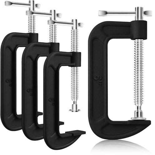 4 Pcs C Clamp Set 6 Inch Heavy Duty G-Clamps Automotive and Wood Working Clamps with Jaw Opening Sliding for DIY Carpentry Woodworking Welding and Building(6 Inch, Black)