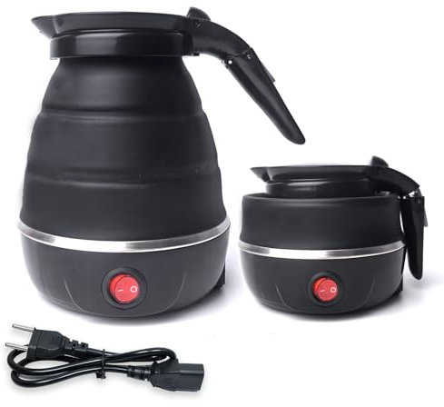 XSYKJGS Bollitore pieghevole da 0,6 l, in silicone, da viaggio, colore nero, mini bollitore da campeggio, 5 minuti, per cucina, viaggi, campeggio, attività all'aperto