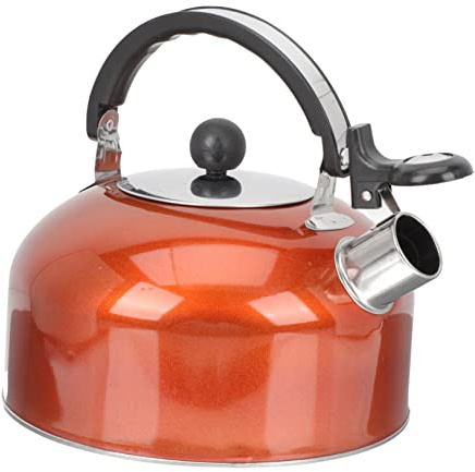 Hervidor Silbante de Acero Inoxidable 1,8 L para Inducción y Gas | Asa Cómoda, Color Naranja, Tetera Doméstica para Preparar Agua Caliente, Aparato de Cocina Resistente para Uso Diario