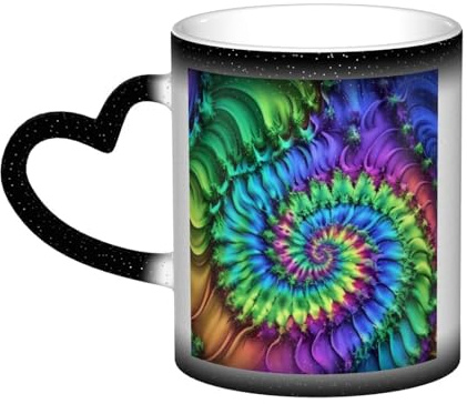 KDKJEDPEAF Tie Dye Magic Color Changing Mug 11oz | Heat Sensitive Ceramic Coffee Cup Reveals Surprise Image | Gift for Her Him, Family, Friends (Black, Red, Blue)