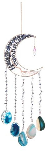 PATIKIL Atrapasueños Grande De Ágata De 26 con Piedras De Cristal De Luna Y Árbol De La Vida De 7 Chakras, Decoración Bohemia para Pared De Dormitorio, Color Azul Cielo