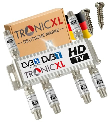 TronicXL 6-fach Sat Splitter 120dB Verstärker I Antennenverteiler Weiche DVB-S2 DVB-T2 Weiche mit Antennenverstärker für 3D 4K HDTV Signalverstärker für guten Empfang