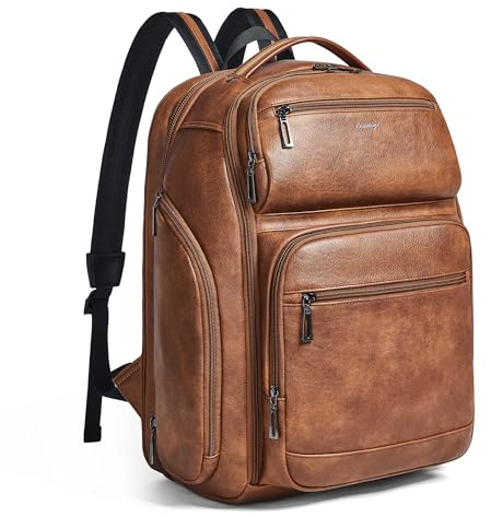 tiamyi Zaino in pelle vegana, espandibile da 40 l, zaino da viaggio TSA per uomini e donne, adatto per notebook da 17 pollici, con tracolla per bagagli e porta USB, marrone