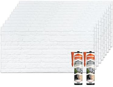 IZODEKOR Styropor Wandverkleidung Natursteinoptik Weiß 50x100x2 cm | Überstreichbar Wandpaneele für DIY-Projekte | Wasserfest | Inklusive Styroporkleber | N-1900
