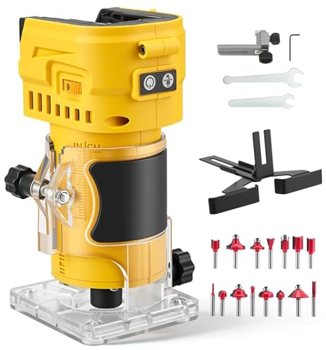Fresa a Batteria 21V Brushless 850W Compatibile Dewalt, Fresatrice per Legno 30000 Giri/min 6 velocità, profondità 20mm, Rifilatore per Scanalature e Lavori di Falegnameria